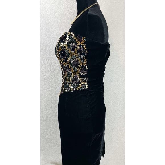 (VTG) JESSICA MCCLINTOCK • Gunne Sax Black Velvet Sequin Strapless Mini Dress - Picture 6 of 16